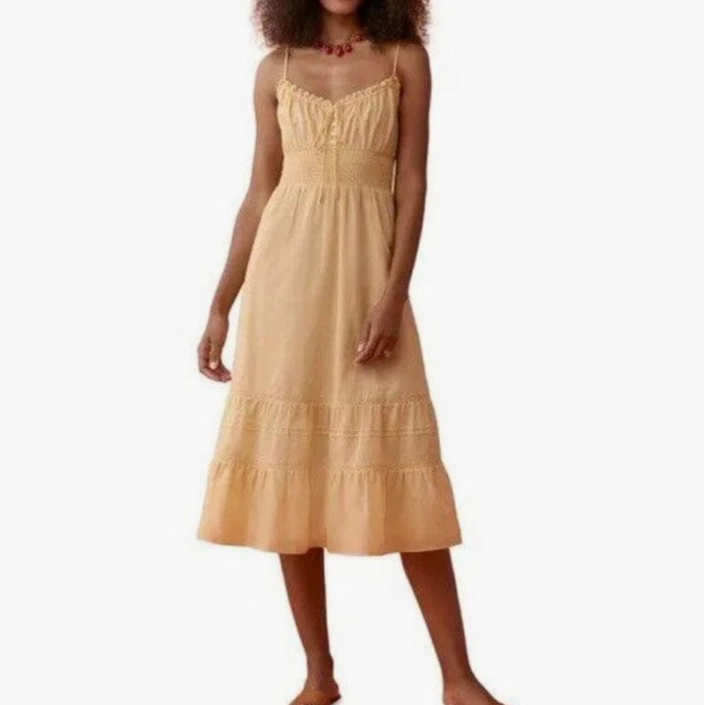 Reformation Landon Cotton Midi Dress - yellow parmesan - size 12